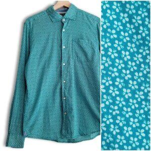 ALCOTT The Shirt 100% Cotton Ditsy Floral Button Down Top Green & White Sz M